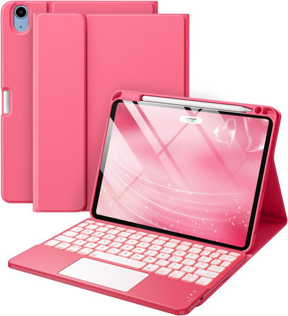 Compatible with iPad Air 11 Inch & Air 5th/ Air 4th Generation Case with Keyboard - Multi-Touch Trackpad, 7-Color Backlit, Detachable Folio Cover for Air 11-inch M3/M2 (2025/2024) (Pink)