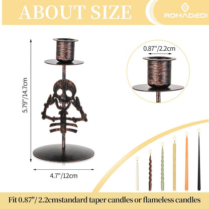 Romadedi Candle Holder for Halloween Decor: Set of 2 Black Gothic Skull Taper Candlestick Table Centerpiece Decorations Spooky Party Dinning Room Home Indoor