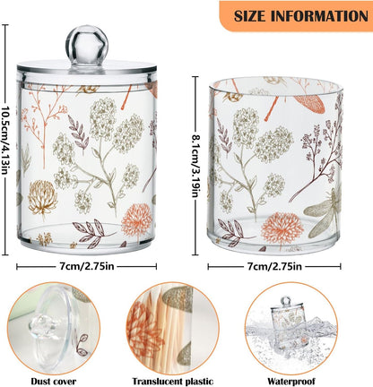 2 Pack Qtip Holder Organizer Dispenser Dragonfly Pattern Bathroom Storage Canister Cotton Ball Holder Container for Cotton Swabs/Pads/Floss