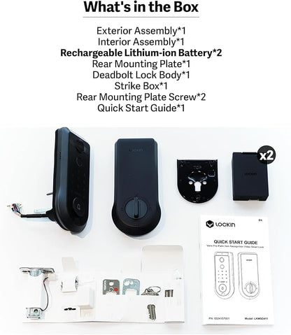 Lockin Veno Pro Smart Deadbolt Lock with Dual Swappable Batteries for 6-Month Extended Power, Palm Vein & Fingerprint Keyless Entry, Built-in Wi-Fi, Doorbell, App Remote Control, IP65 Waterproof