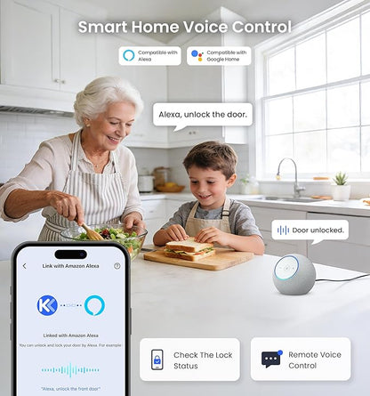Veise VE012W-H WiFi Smart Front Door Lock Set, Built-in WiFi, App Remote & Voice Control, Fingerprint Keyless Entry Smart deadbolt with Handle, Backlit Keypad, Auto Lock, IP55 Waterproof, Satin Nickel