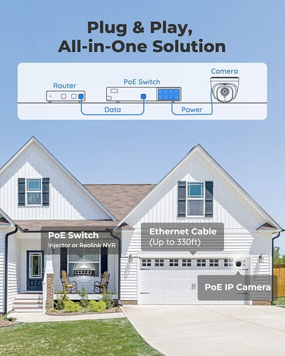REOLINK 5MP PoE Security Camera, Surveillance Outdoor Indoor for home, Person/Vehicle/Pet Detection, Time-Lapse, Work with Smart Home, 100ft IR Night Vision, Support 512GB SD Card, RLC-520A(Pack of 2)