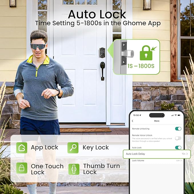 GHome Smart Deadbolt Lock, Fingerprint Code Keyless Entry Door Lock for Front Door, Auto Lock, App Control, Digital Keypad deadbolt, Smart Door Lock for Home Airbnb Apartment Hotel Garage, Black