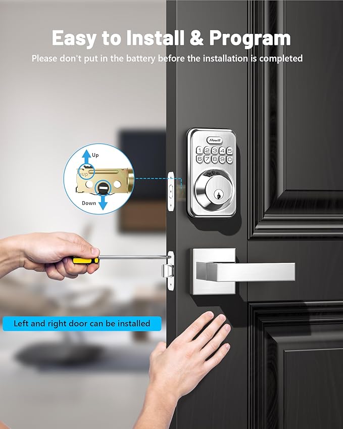 Zowill Keyless Entry Door Lock with 2 Lever Handles, Electronic Keypad Deadbolt, Auto-Locking, Anti-Peeping Password, Digital Code Door Lock, Front Door Handle Sets, Satin Nickel