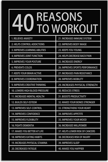 40 Reasons to Workout Inspirational Posters Motivational Wall Art Picture Prints on Canvas Modern Home Decor Painting Artwork for Living Room Office Stretched and Framed Ready to Hang [24''W x 36''H]