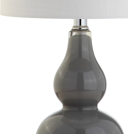 JONATHAN Y 20.5" Gray Glass Table Lamp, Modern Gourd Bedside Nightstand Lamp for Bedroom, Living Room, White Linen Shade, LED Bulb Included JYL1028A