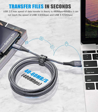 USB Type C Cable 3.1A Fast Charging [3Pack,6.6ft+3.3ft+3.3ft],Sweguard USB-A to USB-C Charger Nylon Braided Cord for Samsung Galaxy S21 S20 S10 S9 S8 Plus,Note 20 10 9 8 7,A71 A51 A32,LG,Moto,PS5-Grey