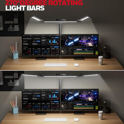 Honeywell Wide Desk Lamp with Clamp for Dual Monitors,22W Full-Spectrum Eye-Caring LED Light Bar for Home Office, 3-Section Adjustable Design with Stepless Dimming