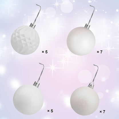 Lulu Home Christmas Ball Ornaments, 24 Ct 2.36" Pre-Strung Hanging Ornament Decorations, Xmas Shatterproof Plastic Balls for Holiday Party Wreath Garlands Trees, White