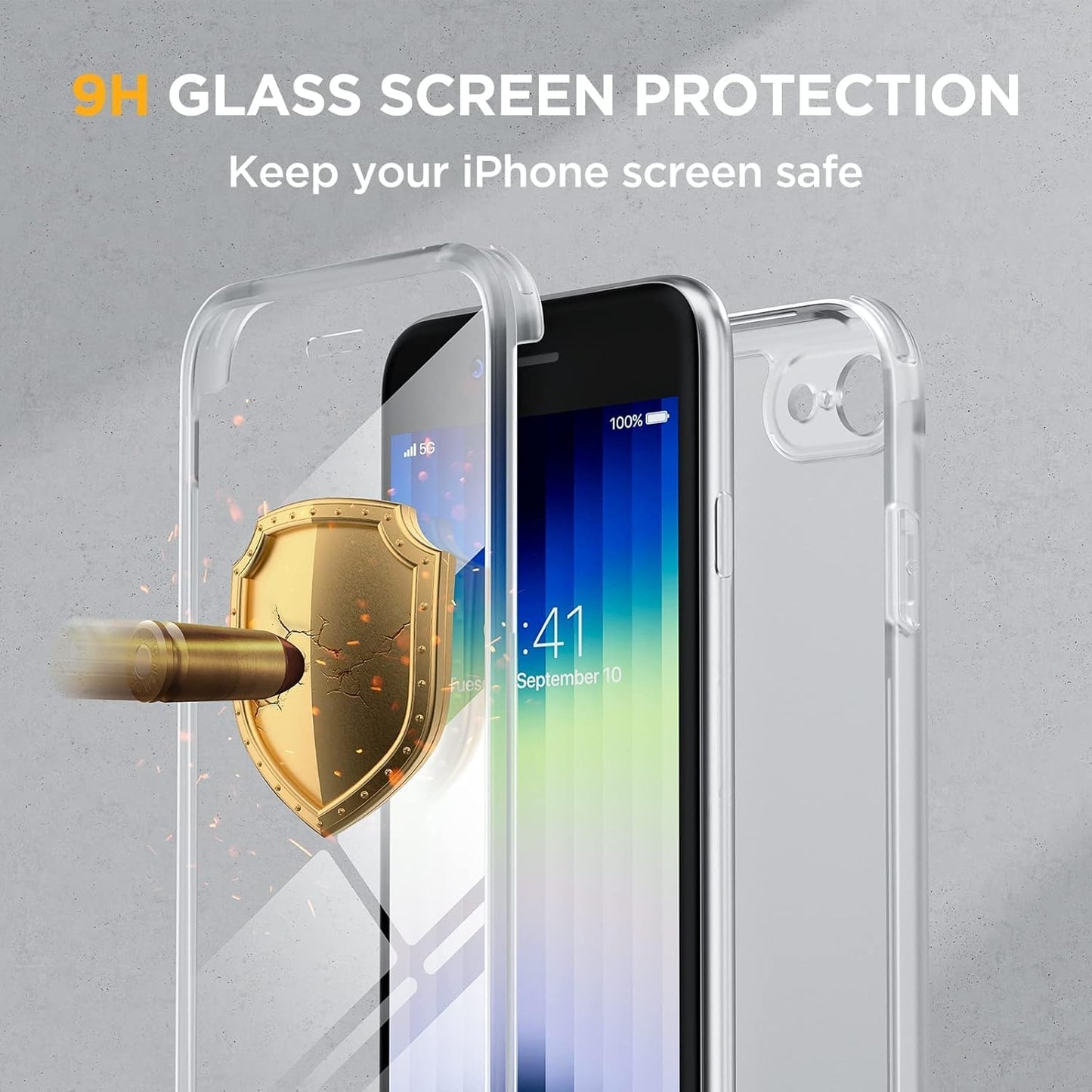 Miracase for iPhone SE Phone Case 3rd/2nd Generation 2022 2020 Full-Body with Built-in Glass Screen Protector, Heavy Duty 360° Protective Shockproof Bumper Cover for iPhone 8/SE, Matte Clear