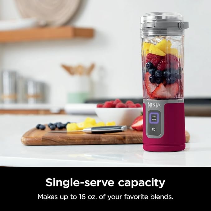Ninja Blast 16 oz. Personal Portable Blender with Leak Proof Lid and Easy Sip Spout, Perfect for Smoothies, Cordless, USB-C Rechargeable, Dishwasher Safe Parts (Renewed) (Cranberry Red)