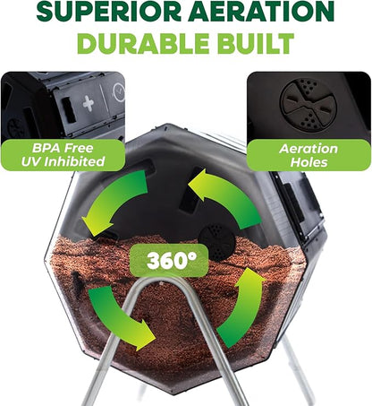 FCMP Outdoor IM4000 Dual Chamber Tumbling Composter Canadian-Made, 100% Recycled Resin - Outdoor Rotating Compost Tumbler Bin for Garden, Kitchen, and Yard Waste, Black (37 Gallon)