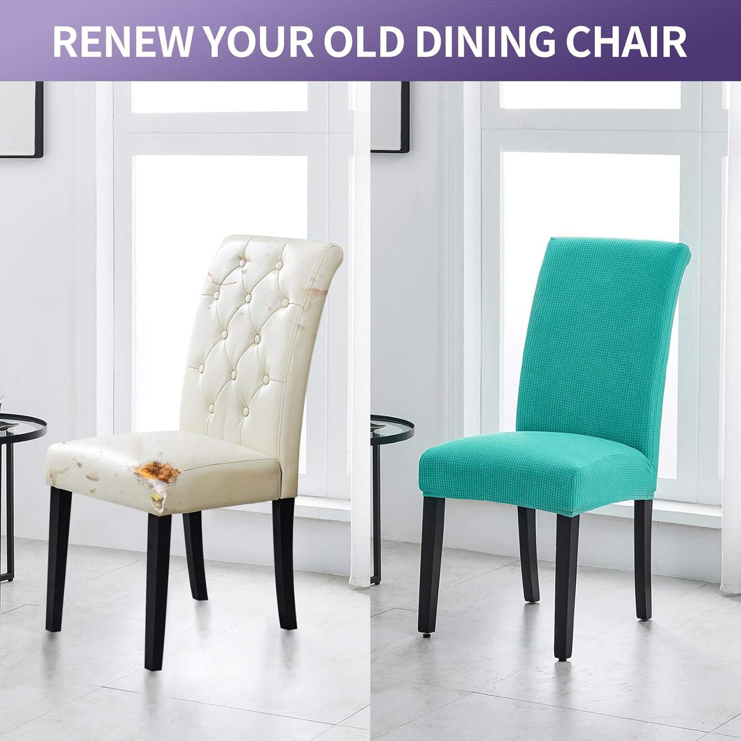 Joccun Chair Covers for Dining Room Set of 6,Dining Chair Slipcovers Stretch Dining Room Chair Covers Seat Protector,Washable Parsons Chair Cover for Home,Banquet(Turquoise,6 Pack)