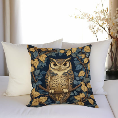 YOU FOUND ME William Morris Abstract Vintage Floral Velvet Butterfly Design Throw Pillow Covers Home Decor, Retro Art Deco Pillowcase Cushion Cover for Bed Sofa Living Room, Square 18x18inch (Owl)