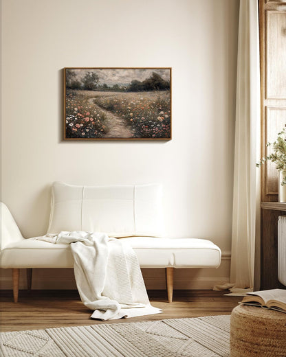 VIYYIEA Framed Canvas Wall Art Home Decor Vintage Large Landscape Country Wildflower Paintings Farmhouse Pictures Floral Artwork Rustic Flower Prints Cottagecore Living Room Bedroom Bathroom 20x30in