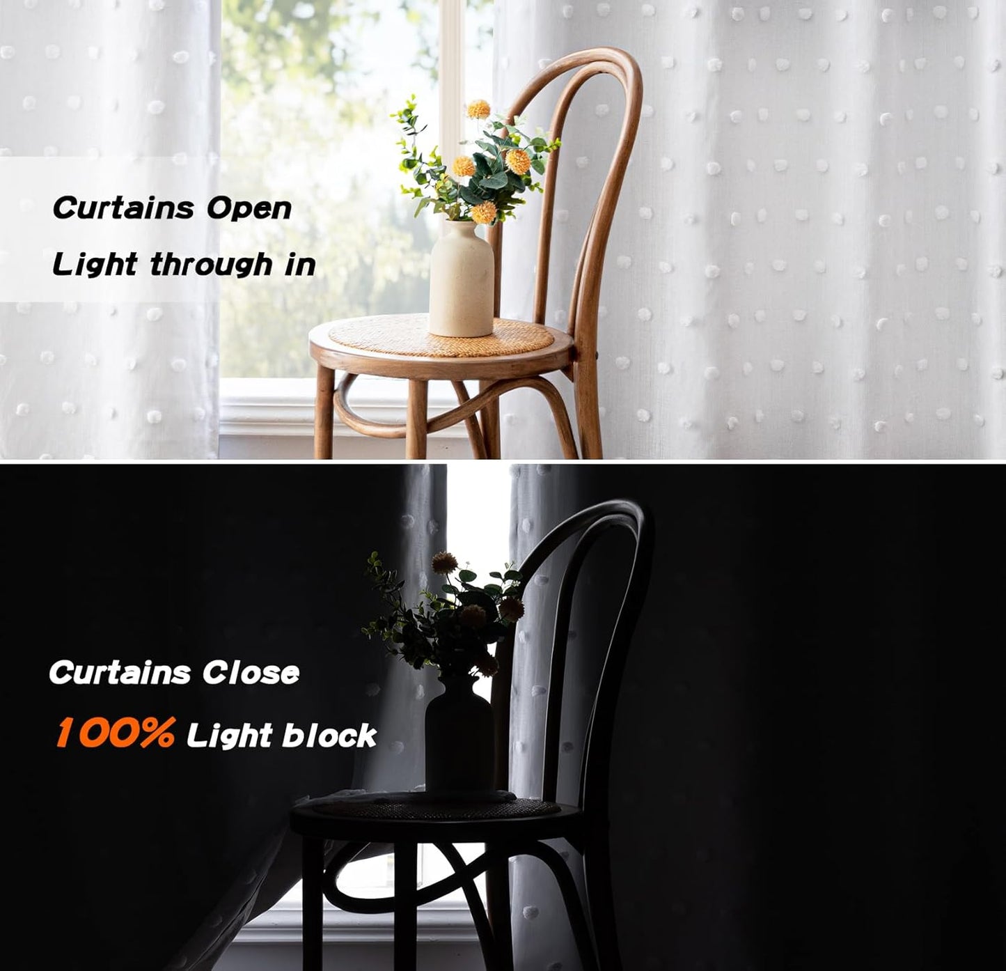 MYSKY HOME 100% Blackout Curtains for Bedroom White Blackout Curtains 63 Inches Long Thermal Insulated 2 Panels Short Kitchen Curtains with White Pom Pom Sheer Room Darkening Grommet, 52 x 63 Inch