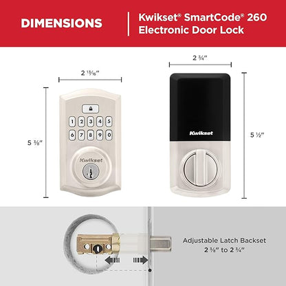 Kwikset SmartCode 260 Keyless Entry Electronic Keypad Deadbolt Door Lock with Auto-Lock, Custom User Codes, Advanced Security in Satin Nickel Traditional
