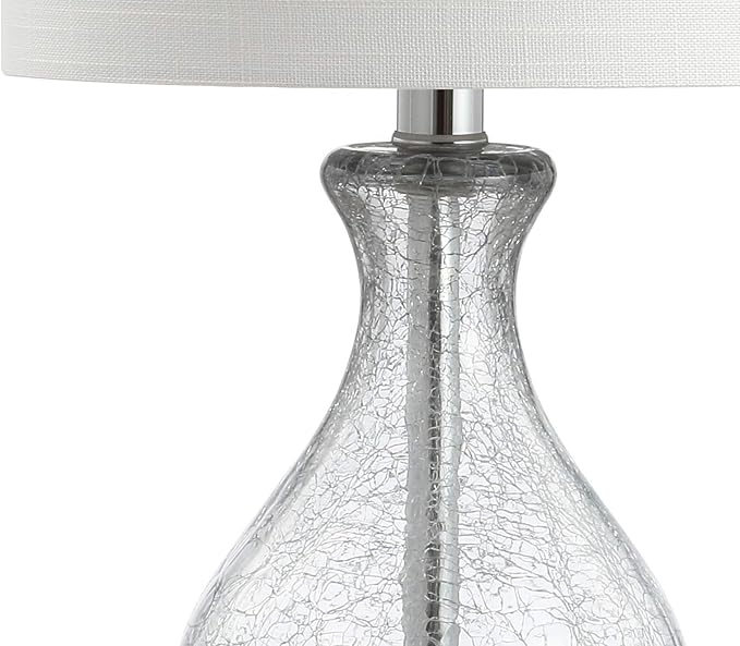 JONATHAN Y 21" Chrome and Crackled Glass Table Lamp, Contemporary Artisanal Metal Bedside Lamp for Living Room, White Linen Shade, UL Listed, LED Bulb Included JYL4035A