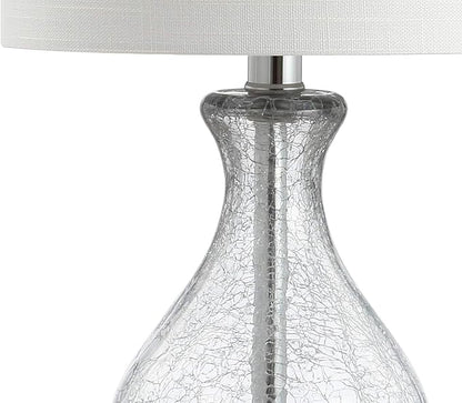 JONATHAN Y 21" Chrome and Crackled Glass Table Lamp, Contemporary Artisanal Metal Bedside Lamp for Living Room, White Linen Shade, UL Listed, LED Bulb Included JYL4035A