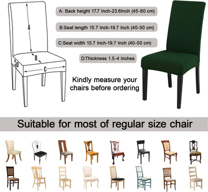 JQinHome Chair Covers for Dining Chairs, High Stretch Removable Washable Chair Protector Cover Set of 6, Chair Slipcovers for Dining Room, Kitchen,Home Party,Wedding Ceremony(Hunter Green, 6PC)