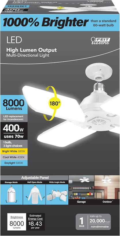 Feit Electric LED Garage Light, Multiple Adjustable Panels, E26 Base, Ideal for Garage, Workshop, Shed, 25,000-Hour Lifetime