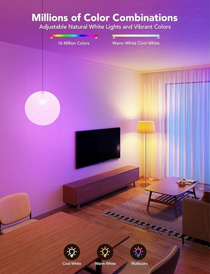 Govee Smart Light Bulbs 1200 Lumens, Color Changing Light Bulbs RGBWW Dimmable, Works with Alexa & Google Assistant, Color Bulb, 12W 85W Equivalent A19 LED Bulbs for Bedroom Living Room, 2 Pack