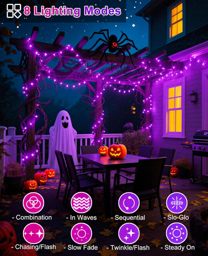 80FT 240 LED Halloween Lights Outdoor, Connectable Purple String Lights for Outside with Waterproof 8 Modes, Green Wire Twinkle Tree Light for Indoor Bedroom Patio Garden Party Holiday Decorations