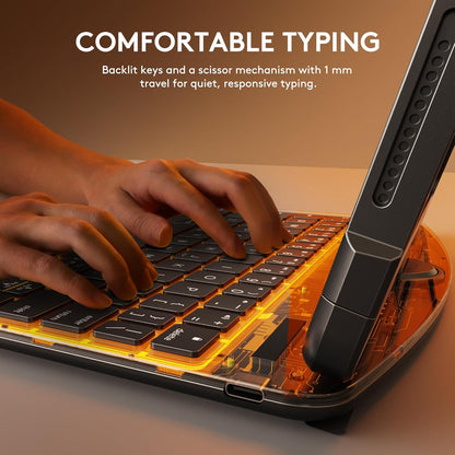 GUSGU Transparent Case with Wireless Keyboard for iPad 10.2-in (7th, 8th, and 9th Gen), 7 Colors Backlight, Trackpad, 360°Rotating Stand, Tech Style