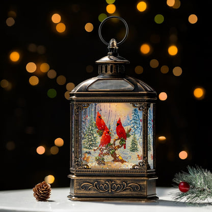 Christmas Snow Globe Water Glittering Cardinal with Music, USB Lined/Battery Operated Lighted Lantern for Christmas Festival Decoration Gifts