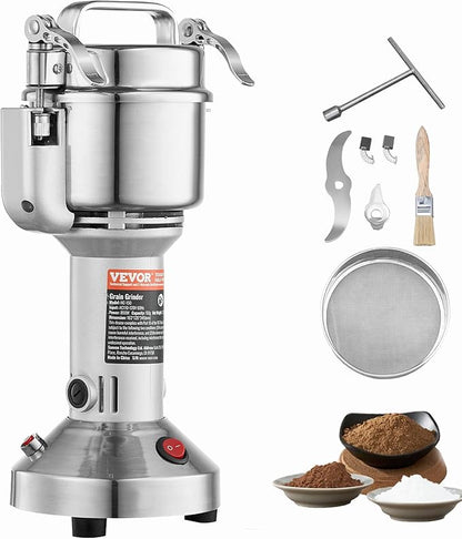VEVOR 750g Electric Grain Mill Grinder, High Speed 2000W Commercial Spice Grinders, Stainless Steel Pulverizer Powder Machine, for Dry Grains Spices Cereals Coffee Corn Pepper, Straight Type