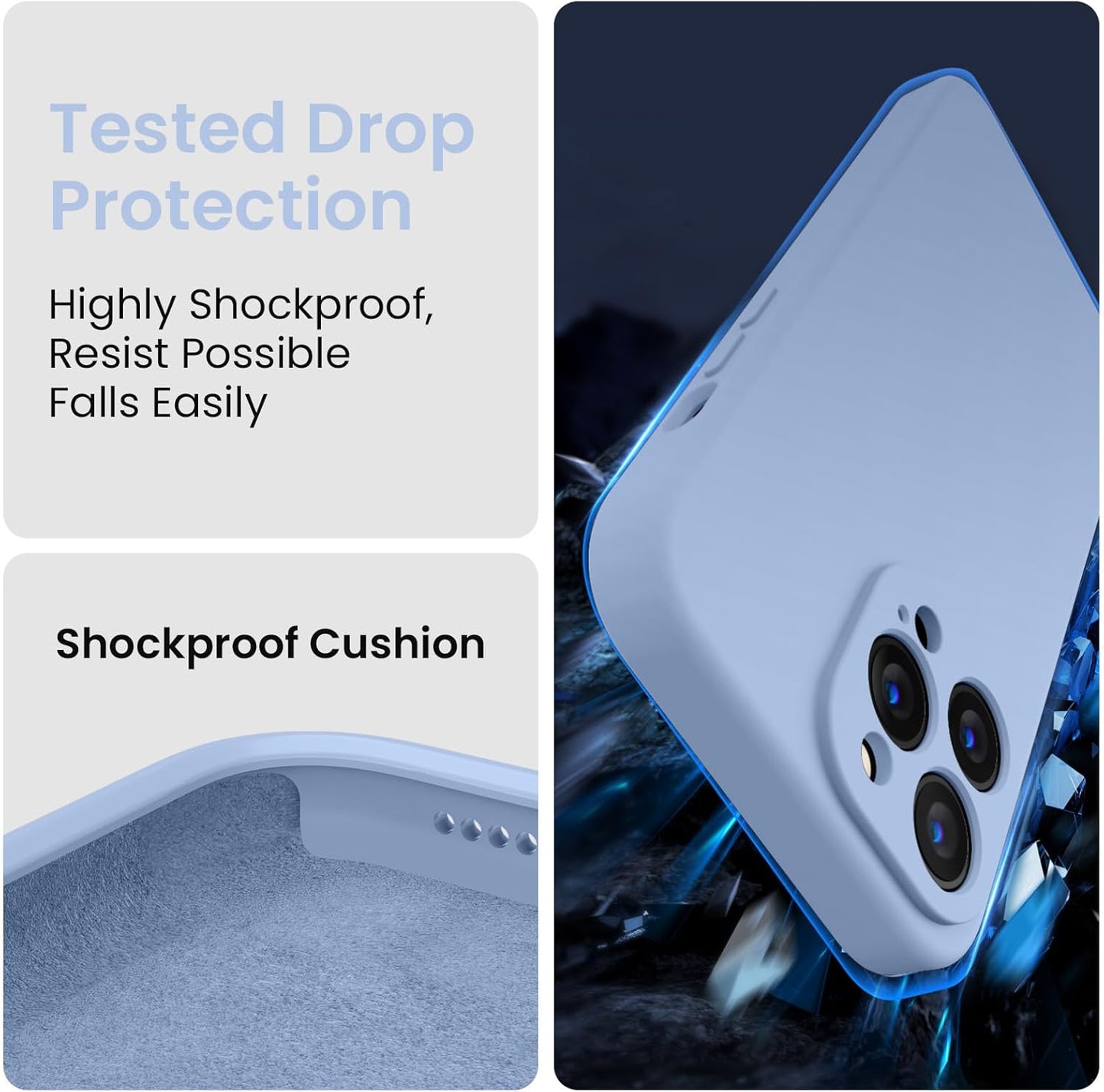 FireNova for iPhone 14 Pro Case, Silicone Upgraded [Camera Protection] Phone Case with [2 Screen Protectors], Soft Anti-Scratch Microfiber Lining Inside, 6.1 inch, Light Blue