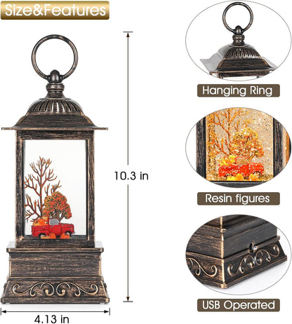 Fall Snow Globe Red Truck Lantern, Glitter Lighted Snow Globes Fall Decorations for Home, Light Up Snowglobe Fall Décor