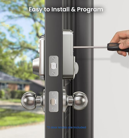 Veise Fingerprint Door Lock with 2 Knobs - Keyless Entry Door Lock with Handle, Electronic Keypad Deadbolt, Smart Front Handle Set, Auto-Locking, Waterproof, Easy Installation, Satin Nickel