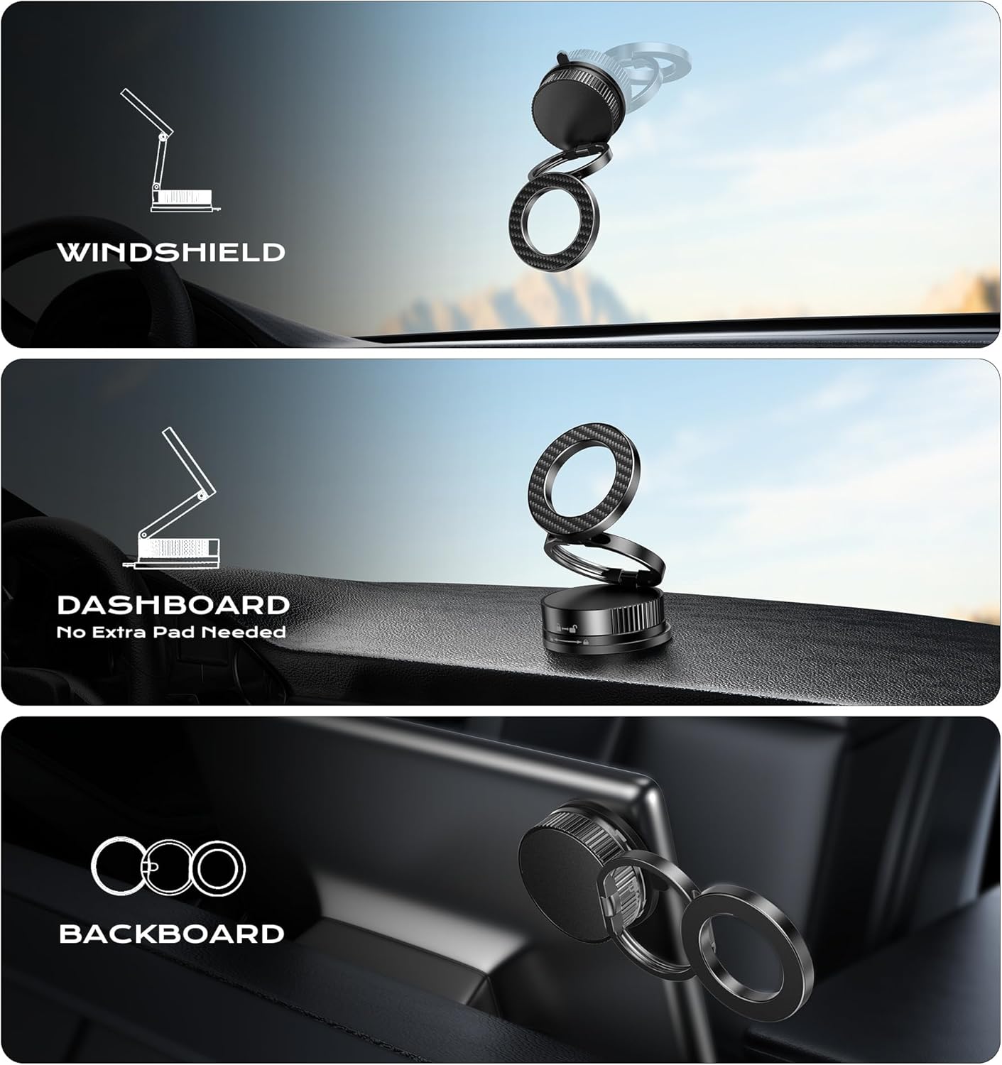 Latest Upgraded Suction Cup Phone Mount Nano Gel 360°Phone Stand Vacuum Magnetic Car Phone Holder for MagSafe Car Mount 110 LBS Car Accessories for iPhone 16/15/14/13/12 / Android