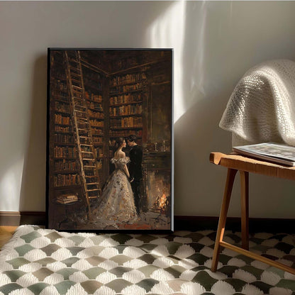 JFHCQJPK Gothic retro library scene decoration melancholy calm art college style wall aesthetic antique style home decoration suitable for bedroom living room12x16in Metal blackFramed