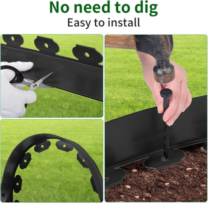 4 in x 50 Ft Garden Landscape Edging, No Dig Garden Edging Border Kit with 92 Pcs Spikes for Flower Bed Lawn Yard Grass Black