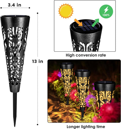pearlstar Solar Lights Outdoor Garden Decorative Pathway Lights Waterproof Unique LED Solar Stake Lights for Patio Yard Walkway Driveway Landscape Decor, Conical, Warm Lights, Black-6pack