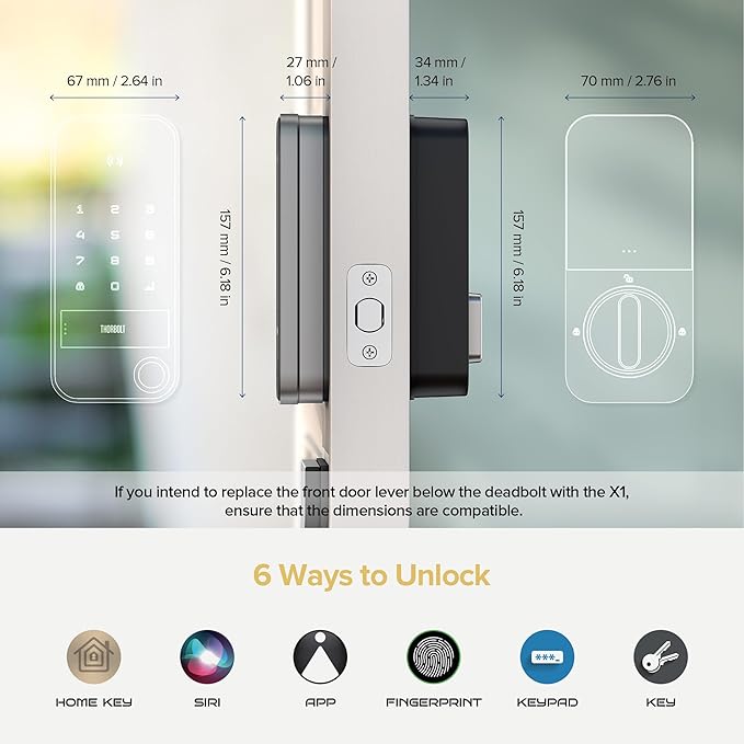 X1 Apple Home Key Tap to Unlock, Smart Keyless Entry Door Lock with Fingerprint, Touch Keypad Deadbolt Lock Works with HomeKit Over Thread (Border Router), IP65 Weatherproof, Gray