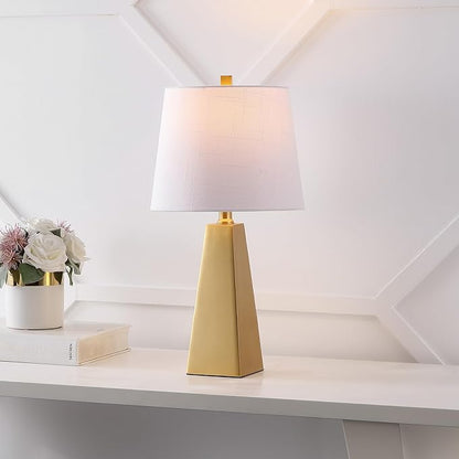 JONATHAN Y 20.5" Gold Painting Modern Resin Table Lamp for Bedroom Living Room, Contemporary Faceted Bedside Lamp with White Linen Shade, LED Bulb Included (JYL1038A)