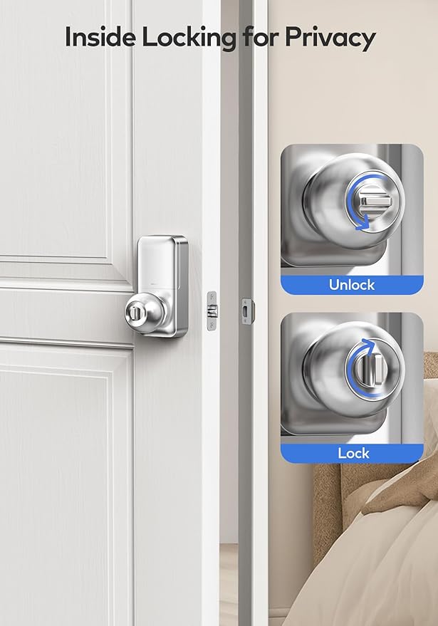 TEEHO TE003 Keyless Entry Keypad Door Lock with Handle, Electronic Digital Smart Deadbolt Locks with 2 Backup Keys, Door Knob with Code for Front Door Bedroom, Auto Lock, Easy to Install, Satin Nickel