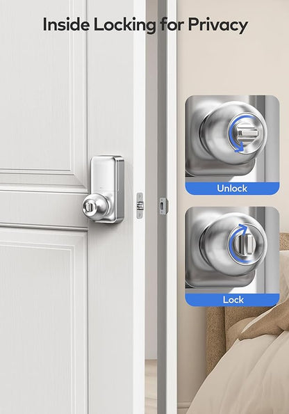 TEEHO TE003 Keyless Entry Keypad Door Lock with Handle, Electronic Digital Smart Deadbolt Locks with 2 Backup Keys, Door Knob with Code for Front Door Bedroom, Auto Lock, Easy to Install, Satin Nickel