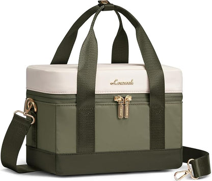 LOVEVOOK Insulated Lunch Box for Women Men, Reusable Lunch Bag with Large Capacity, Leakproof Cooler Lunch Tote for Work, Office, Outdoor Use, Light Green-beige-Dark olive Green