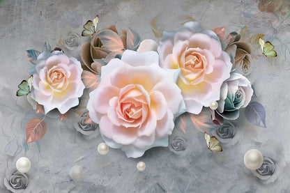 Modern Minimalist Fashion Wallpaper Flowers and Pearls Mural for Bedroom and Living Room Background Wall(Non-self-Adhesive)