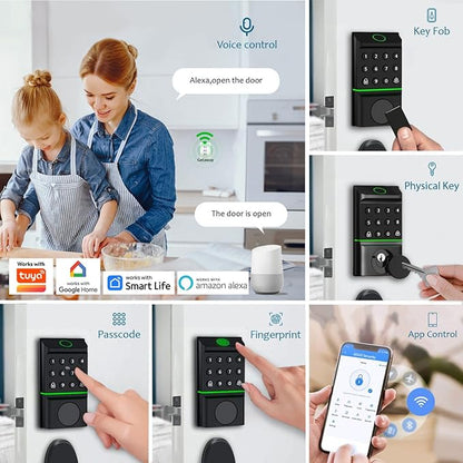 Miko i7 App & WiFi Smart Lock for Front Door - Fingerprint Keyless Entry Door Lock Deadbolt with Key Fob, Keypad, Auto Lock and Doorbell for Front Door, Waterproof & Easy Installation, Black