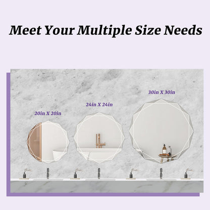 Bathroom Mirror for Wall, 24" x 24" Circle Bathroom Vanity Mirror, Beveled Edge Frameless Wall Mount Vanity Mirror, Decorative Round Irregular Beveled Edge