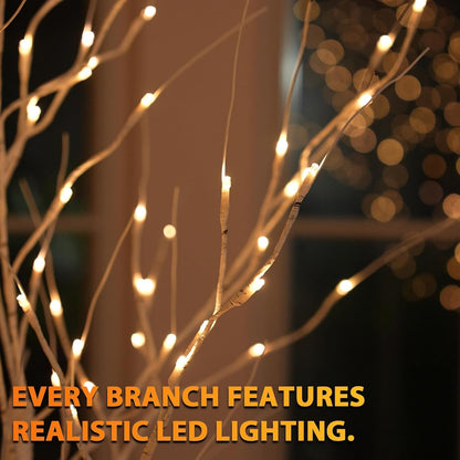 LED Birch Tree Lights, 4ft Trees with Warm White Lights, Outdoor Indoor Christmas Wedding Party Decor