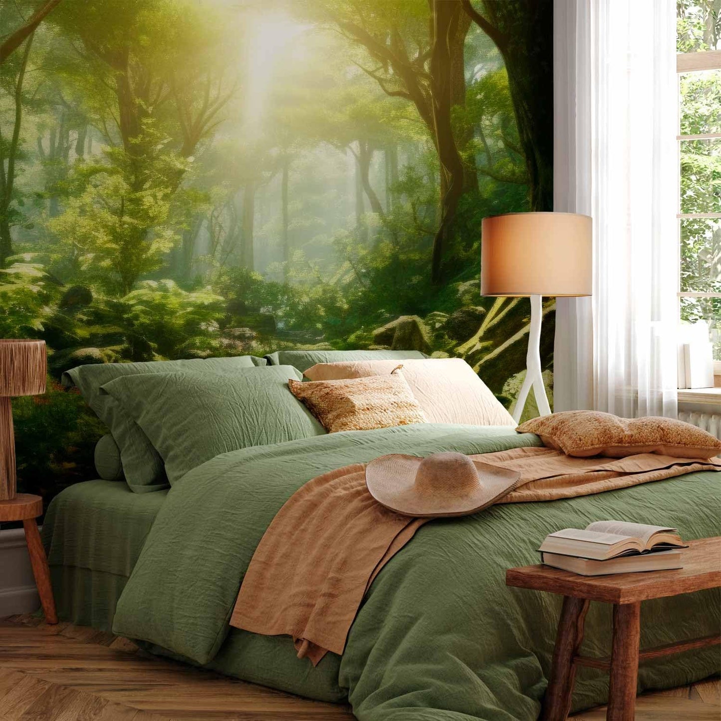 artgeist Wall Mural Peel and Stick Forest 212x98 in - XXL Self-Adhesive Corner Wallpaper Removable Large Sticker Foil Angle Wallpaper Mashrooms Story Flowers Butterfly Forest c-B-10181-a-a
