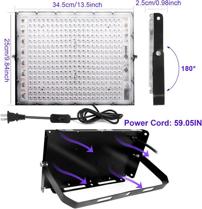2 Pack 300W Black Lights, Blacklight Flood Light with Plug and Switch,for Glow Party, Black Light Party, Halloween, Body Paint, Neon Glow, Fluorescent Poster, Stage Lighting