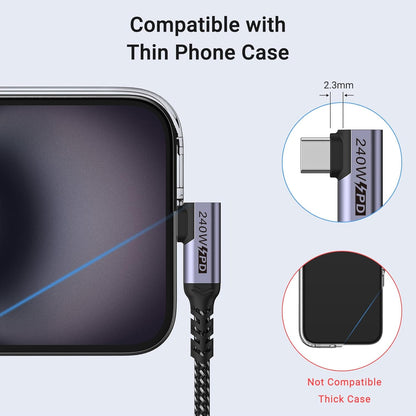 USB4 Cable 3.3FT 2 Packs, 240W USB C to USB C Cable Right Angle, 40 Gbps High Speed Data, Single 8K/Dual 4k Display Compatible for Thunderbolt 4, Thunderbolt 3, Monitor, iPhone 15/16 Pro Max