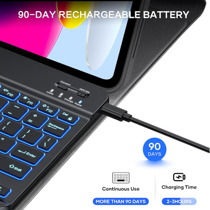 Keyboard Case for iPad (A16) 11-inch 2025/10.9 inch 10th Gen 2022, iPad 11th/10th Generation Case with Keyboard, Built-in Pencil Holder, Wireless Backlit Detachable